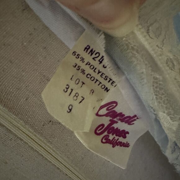 70s Candi Jones California Vintage Prairie Maxi Blue Lace High Neck Long 9 - Picture 12 of 14